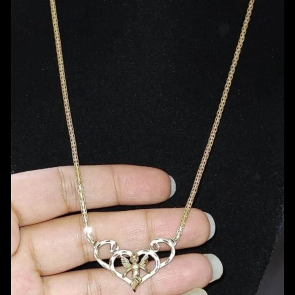 Real 14K Gold Designer Angel Pendant Necklace
